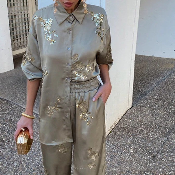 Fashionable Sequins Western Style All-matching Straight-leg Pants