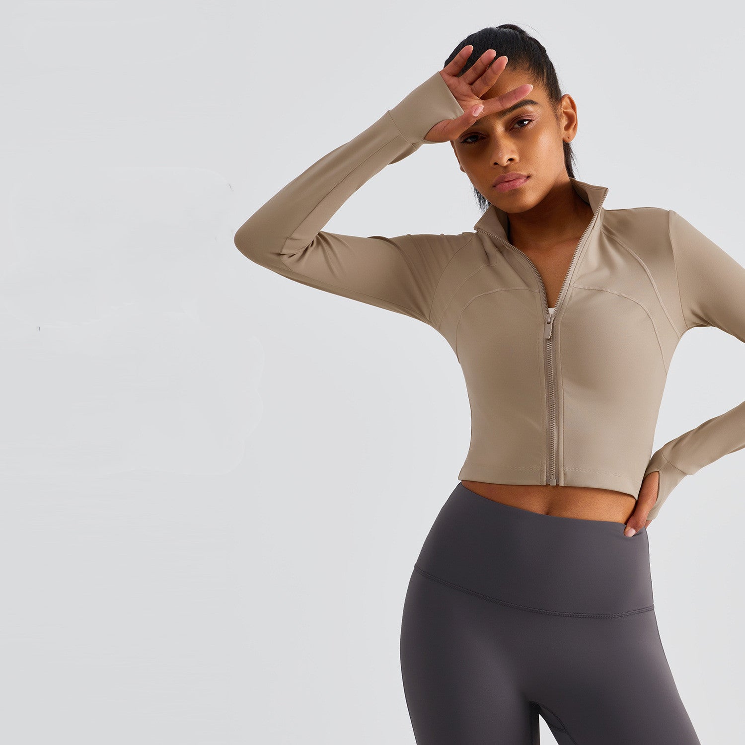 Women's Slim Fit Stand Collar Nude Short Coat