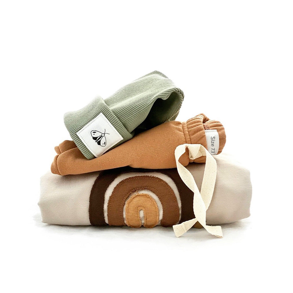 Baby Boys And Girls Cute Round Neck Rainbow Embroidered Short Sleeve