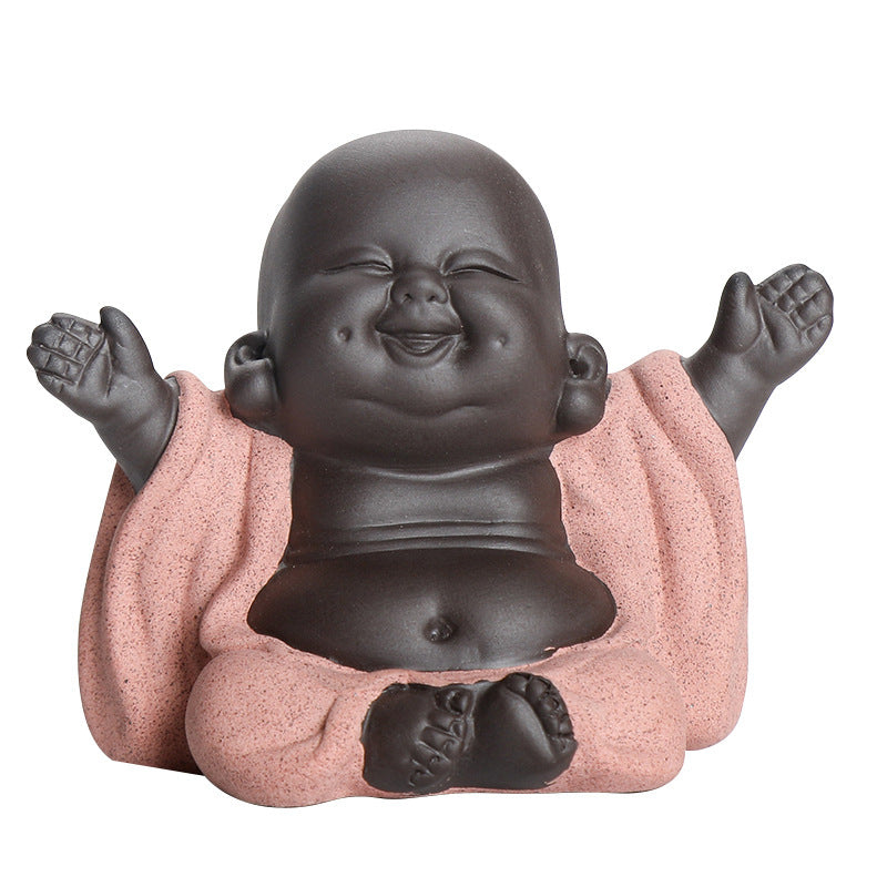 Big Belly Maitreya Buddha Tea Ornaments Small Ornaments Fortune Purple Sand Flower Pots Desk Decorations