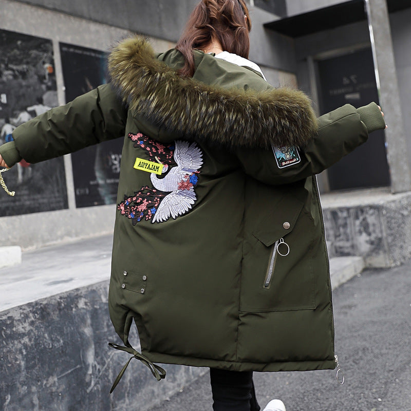 Mid-length Large Fur Collar Down Coat Plus Size Korean Student Loose Padded Padded Jacket Women