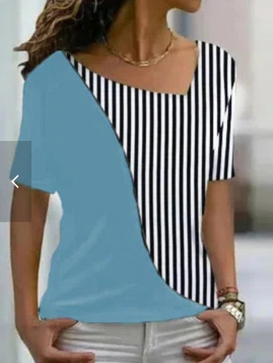 Women's Fashion Irregular Collar Printed T-shirt