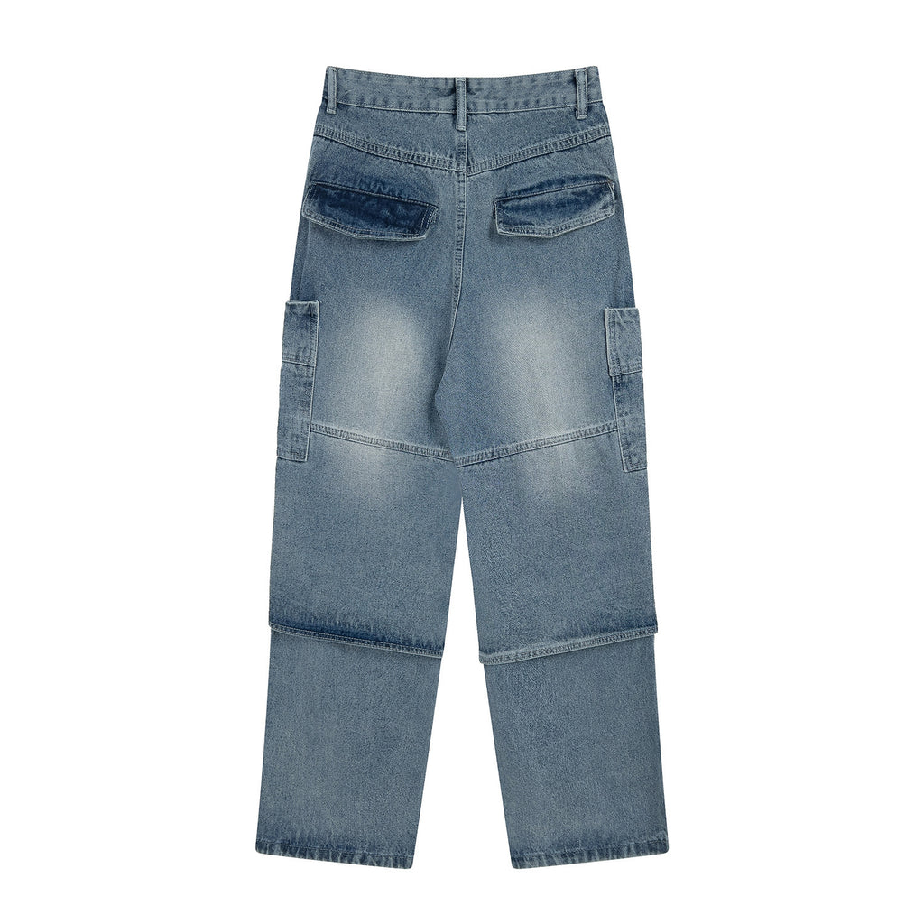 American Street Retro High Street Loose Multi-pocket Jeans Casual