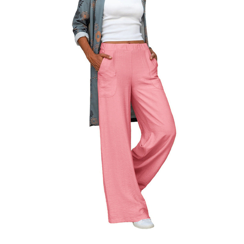 Pure Color Elastic Waist Loose Wide Leg Draping Casual Pants