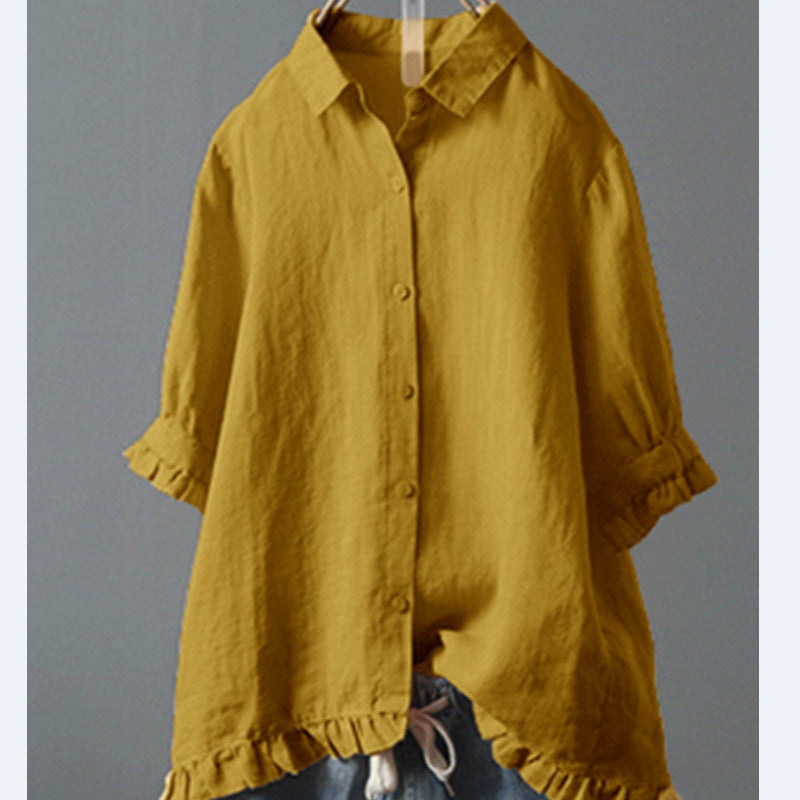 Women's Casual Single-breasted Ruffled Shirt