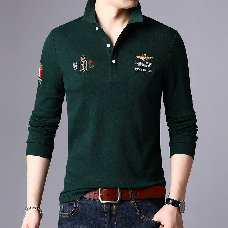 Casual Men's Long Sleeve T-Shirt Lapel Middle-aged