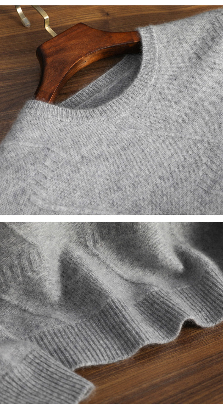 Pure Cashmere Sweater Men's Round Neck Jacquard Pullover Sweater