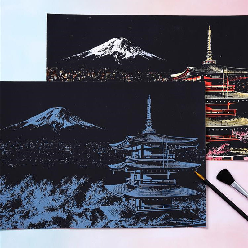 Creative Handmade Color City Night Scene Scraping Painting