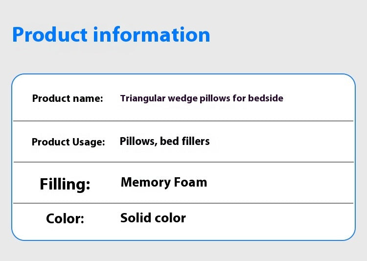 Bedside Triangle Wedge With Pocket Bed Seam Filled Sponge Right Angle Pillow