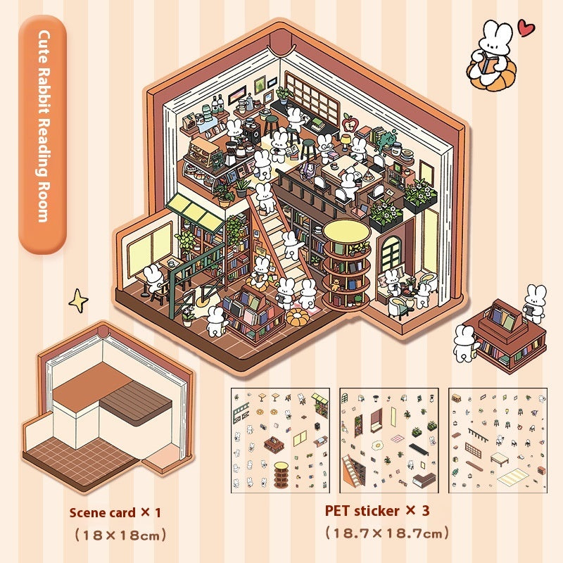 Cute Extra Large Size Miniature Scene Landscape Stickers Cartoon National Style Panda Villa Stacking 3D 3D Stickers