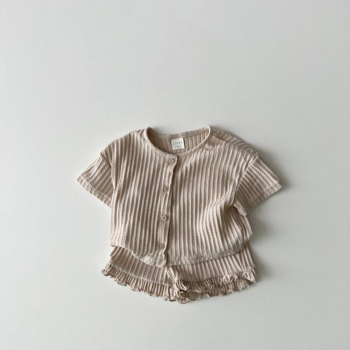 Baby Boy And Baby Girl Striped Knitted Short-sleeved Cardigan Coat Shorts Two-piece Set