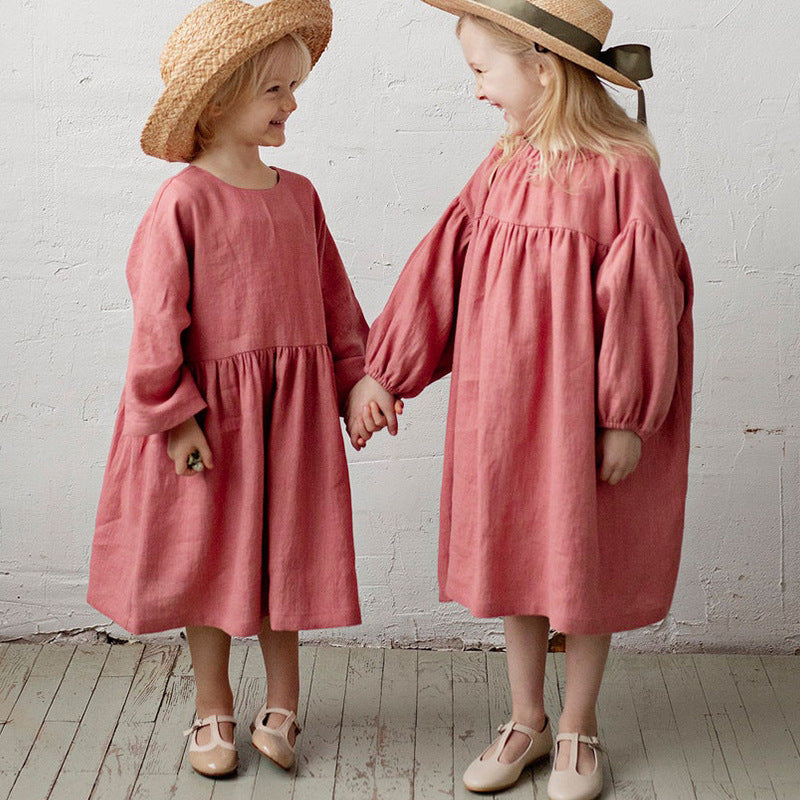 Girls' Ramie Cotton Dress Nordic Style