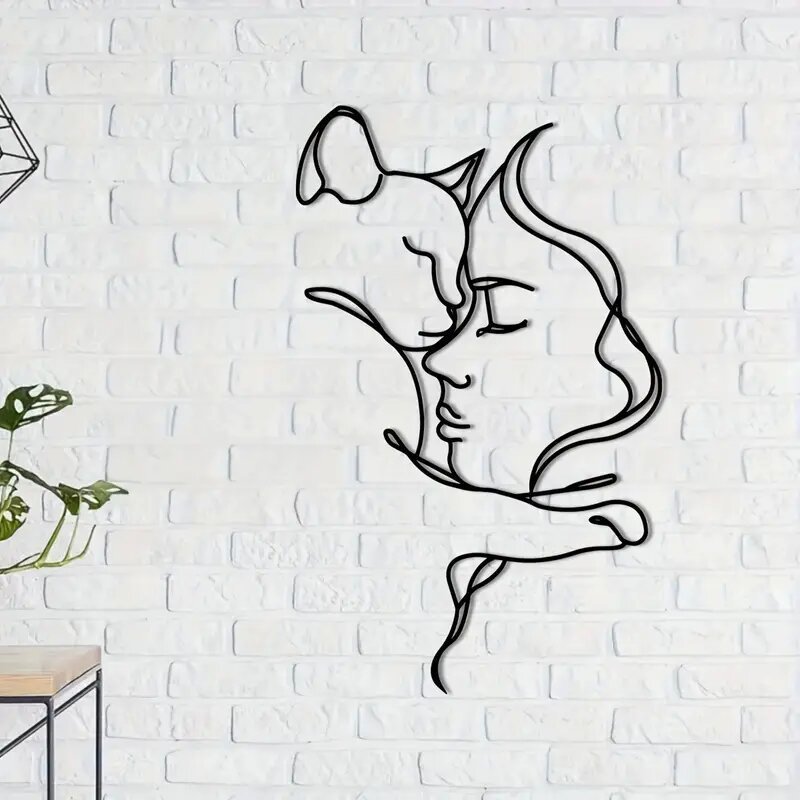 Abstract Simple Line Cat Metal Iron Art Creative Minimalist Character Art Woman Indoor Decoration