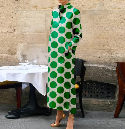 Women's Stand Collar Long Sleeve Printed Dress