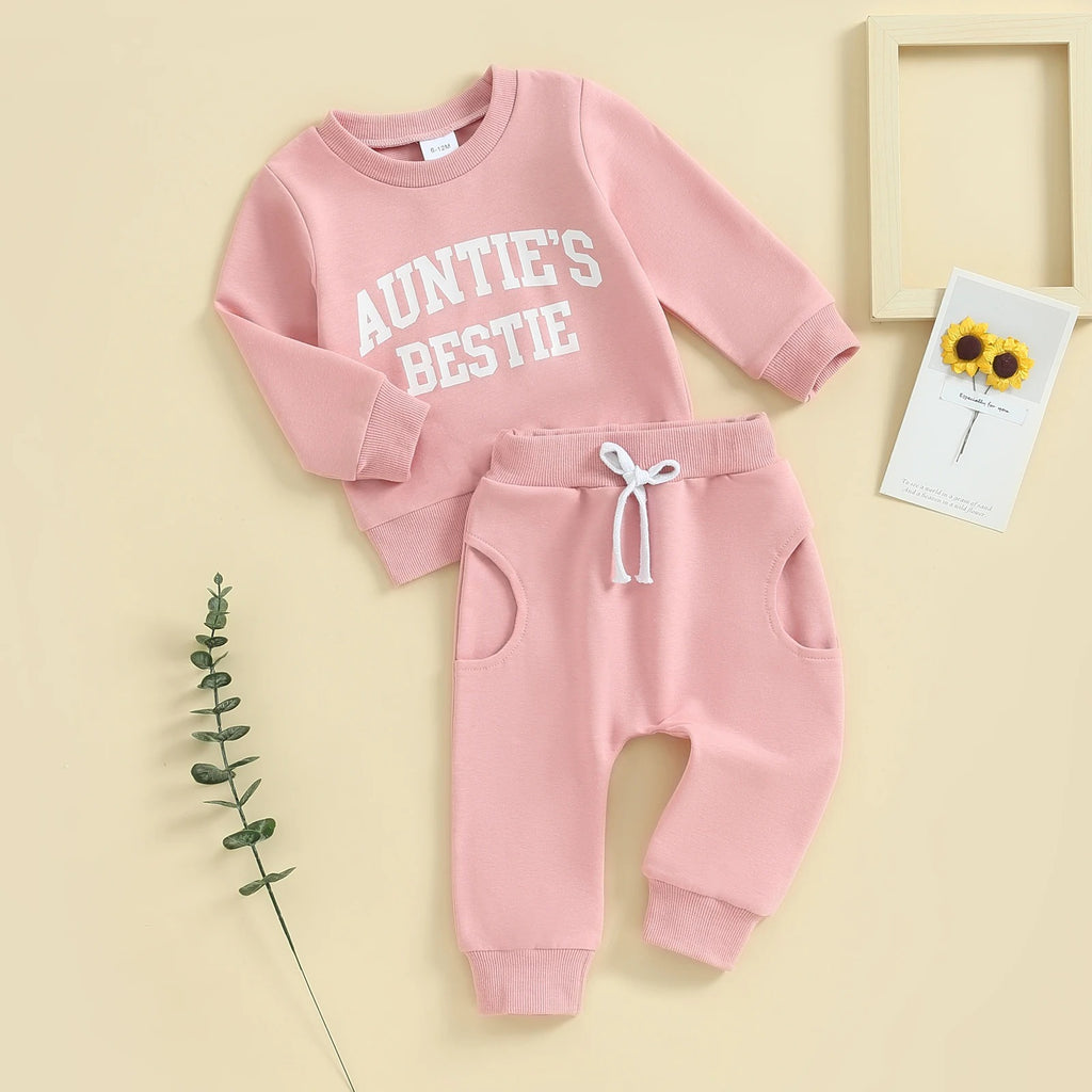 Girls Fashion Simple Letter Print Sweatshirt Suit