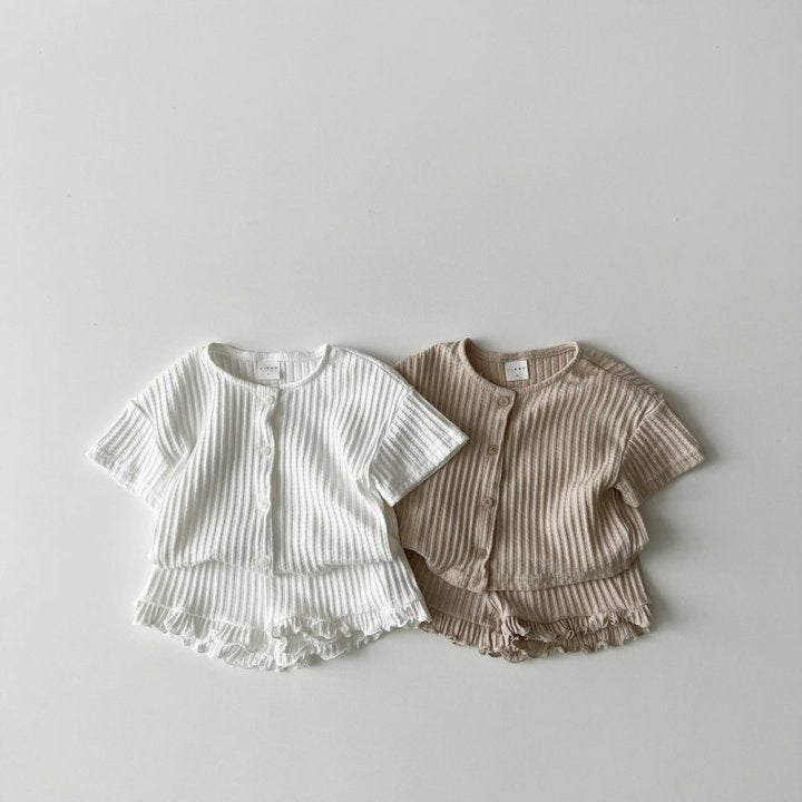 Baby Boy And Baby Girl Striped Knitted Short-sleeved Cardigan Coat Shorts Two-piece Set