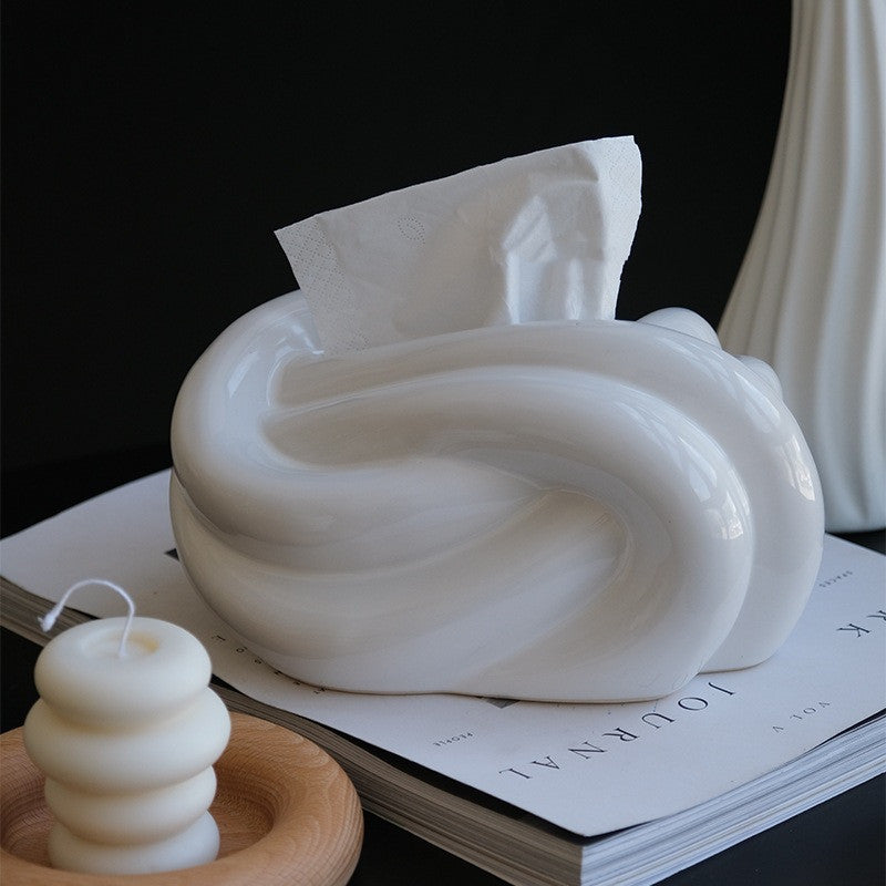 Cold Color Fried Dough Twist Shaped Napkin Paper Box Ceramic Decoration
