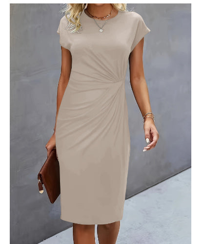 Solid Color Round Neck Loose Short Sleeve Dress