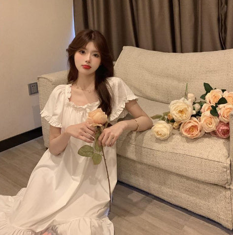 Long Sleeve Nightdress Female Princess Style Lace Cute Girly Heart