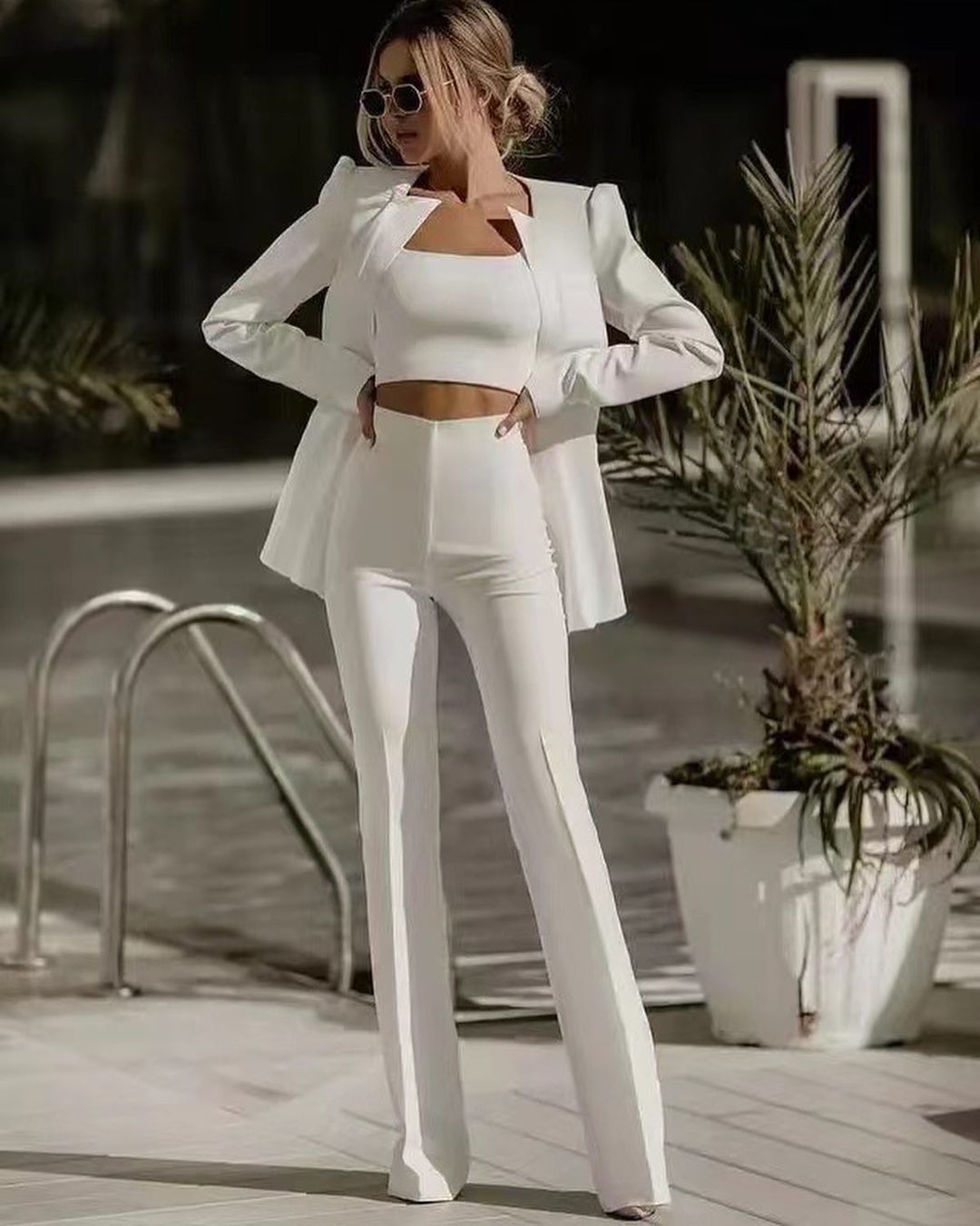 European And American Fashion Commute Midriff-baring Solid Color Suit Suit