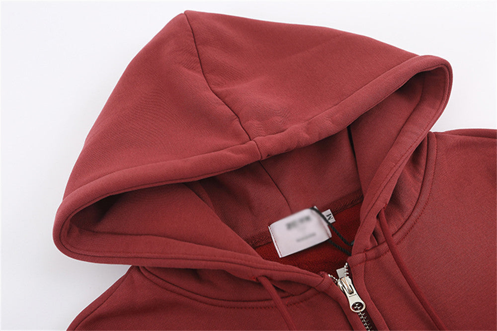 Creative Letters Printing Plus Velvet Hooded Cardigan Sweaters Menswear Loose Zipped Sports Coat