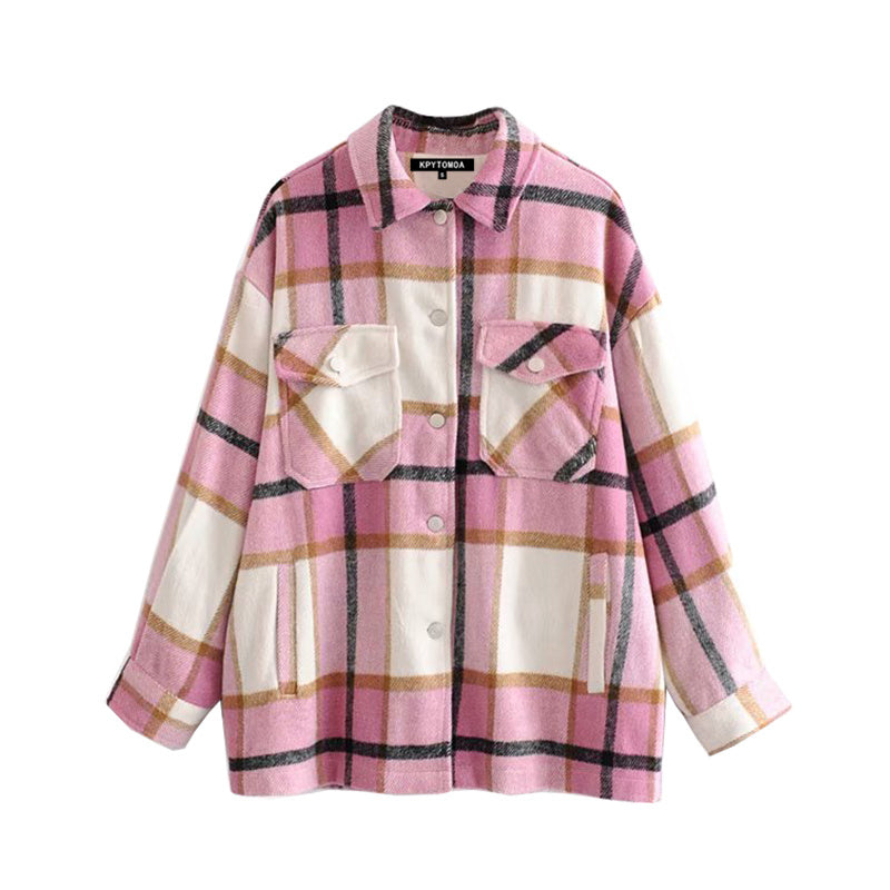 Ladies casual plaid shirt jacket