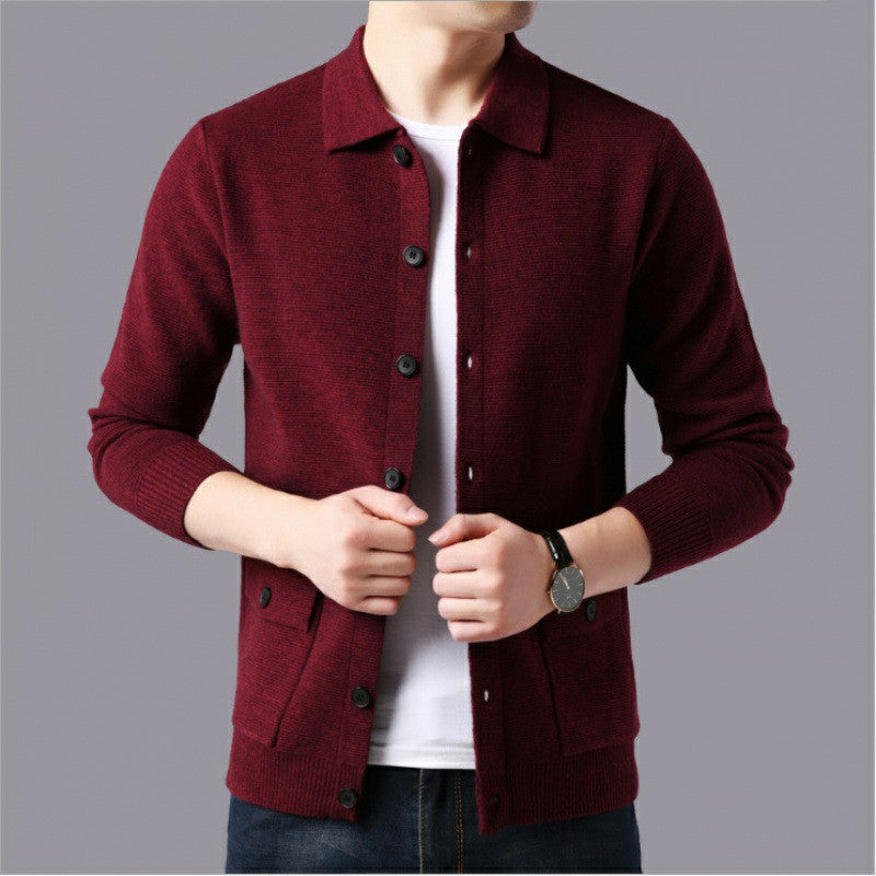 Lapel cardigan with big pockets fashion casual sweater