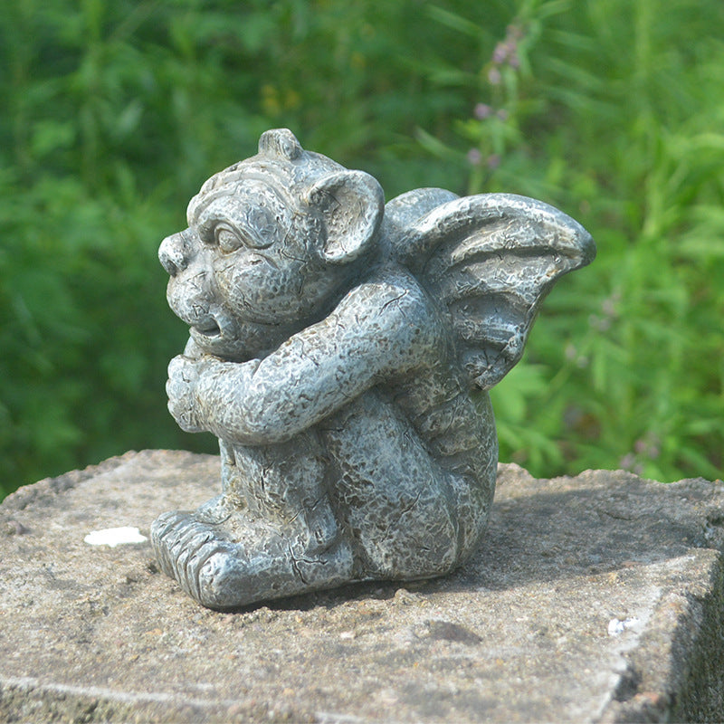 Garden Courtyard Decoration Emmett Stone Statue Ghost Protector Stone Statue Ghost Gothic Sculpture Resin