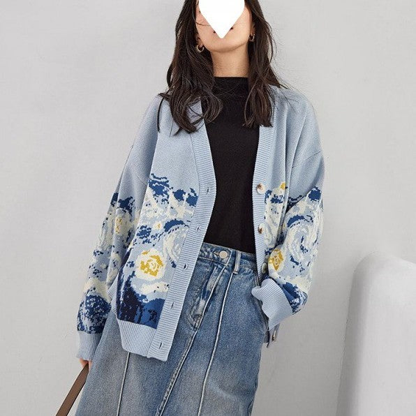 French Literary Retro Lazy Wind Van Gogh Knitted Sweater Women