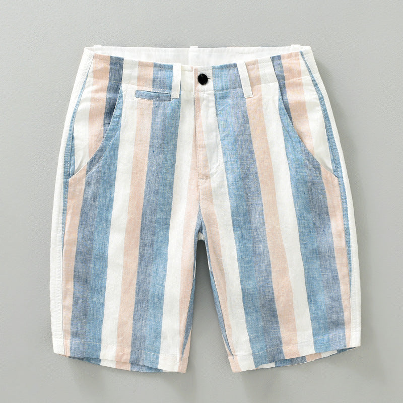 Men's Straight Loose Cotton And Linen Casual Shorts