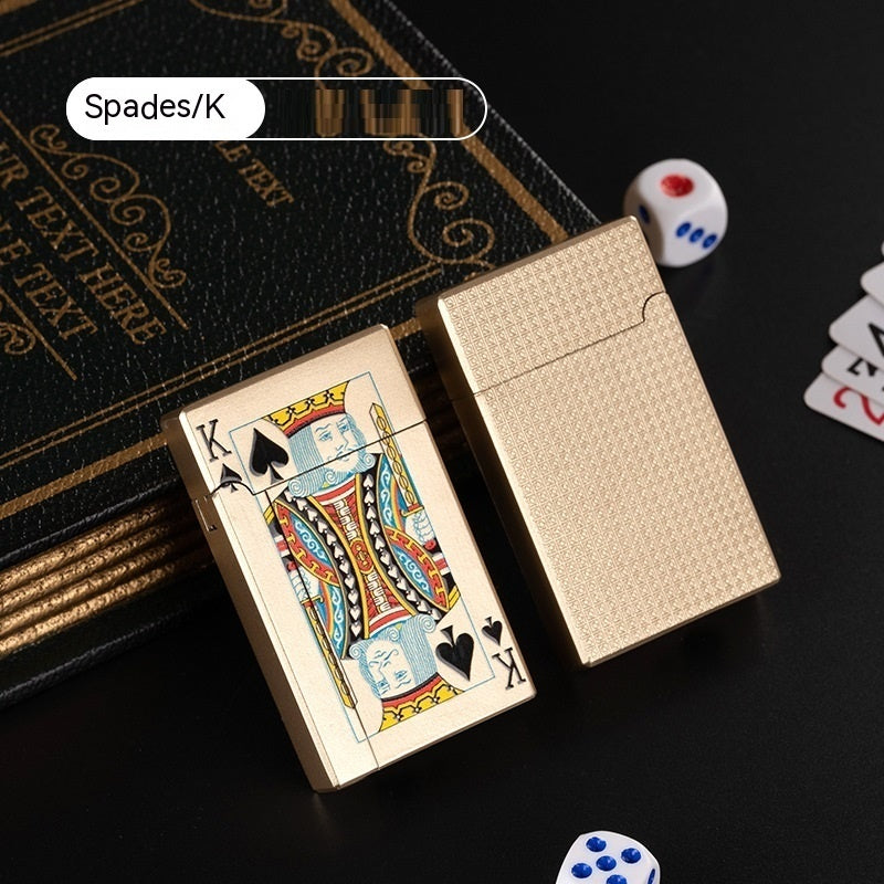 Sideslip Poker Lounge Lighter Metal Inflatable Blue Flame Windproof