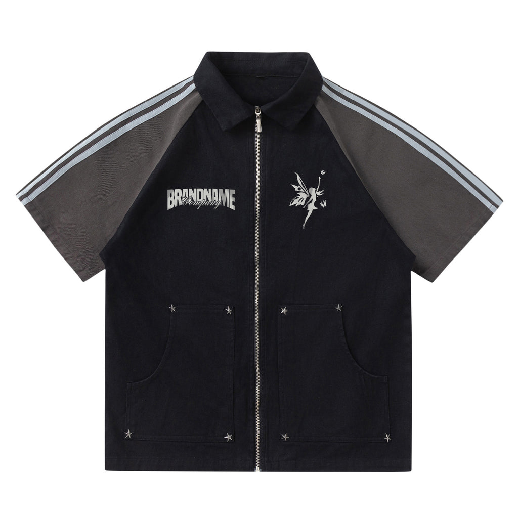 College Style Men's And Women's Trendy Vintage Letter Print Loose Casual Polo Shirt