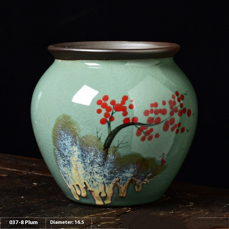 Celadon Hand Painted Ceramic Hexagonal Green Plant Pot