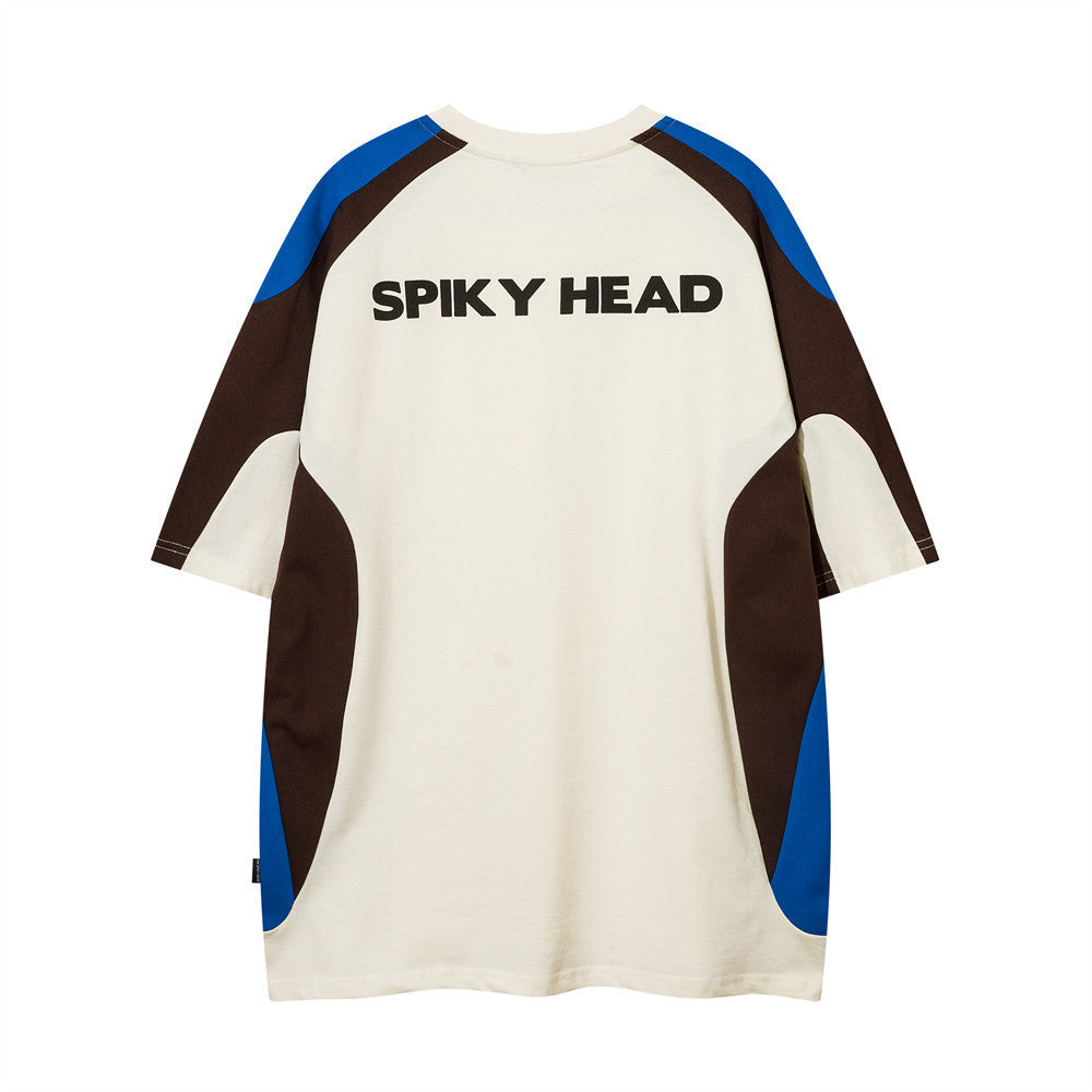 Stitching Contrast Color Letter Print Short-sleeve Men's