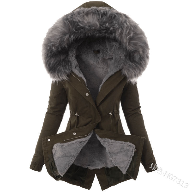 Women's Plush Hooded Drawstring Jacket