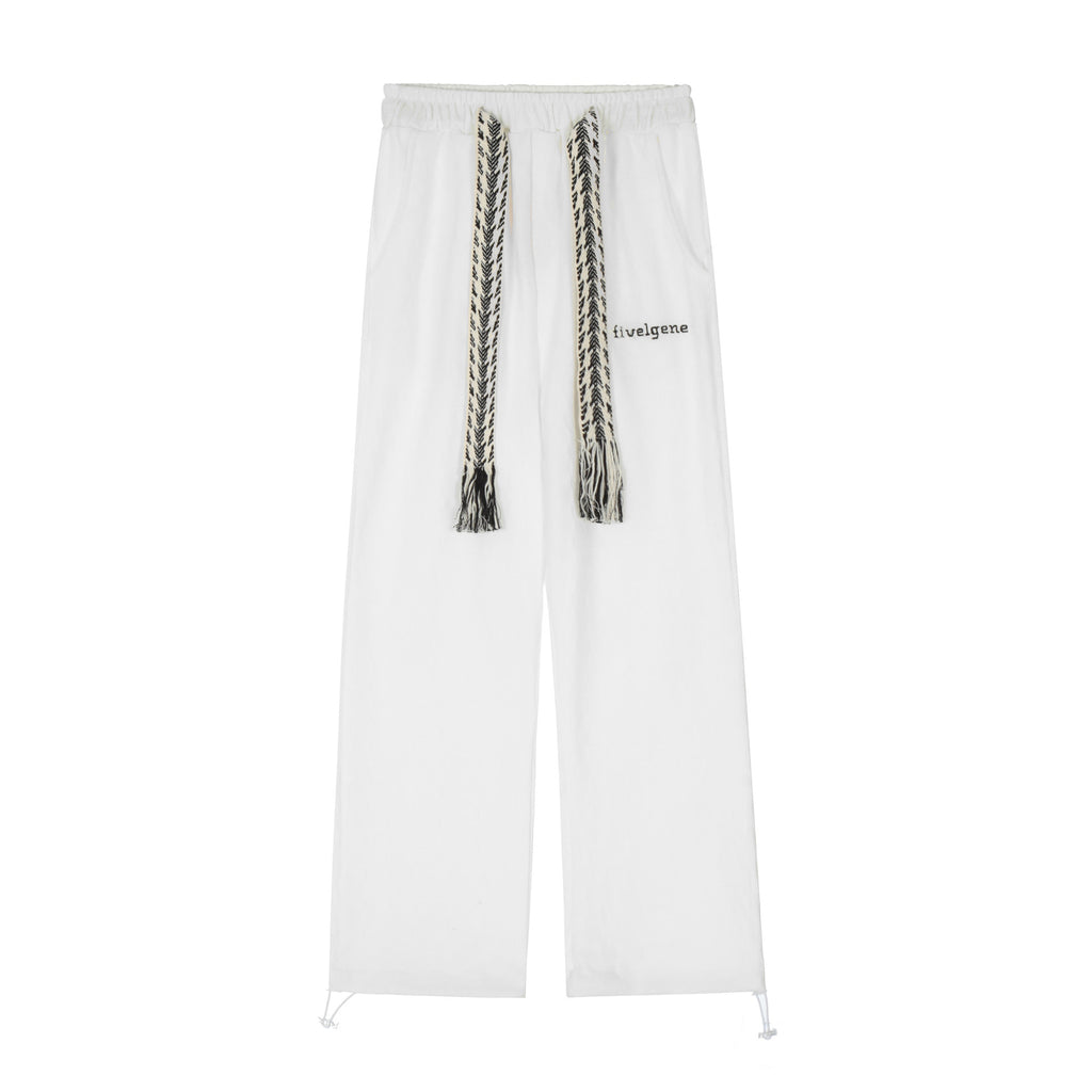 High Waist Straight-leg Cotton No Belt Trousers Loose Wide Leg Urban Casual Pants