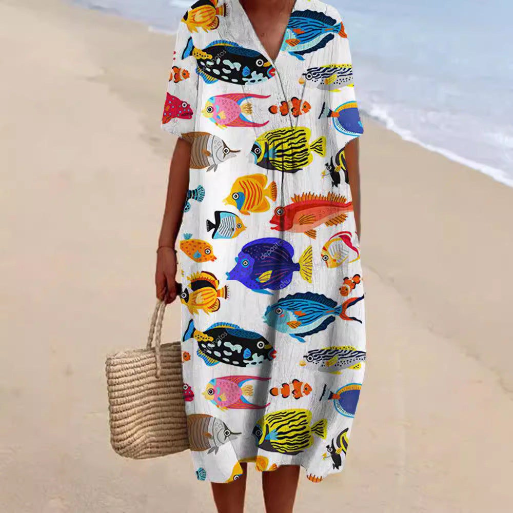 Women's Casual Marine 3D Printed Sleeve Skirt