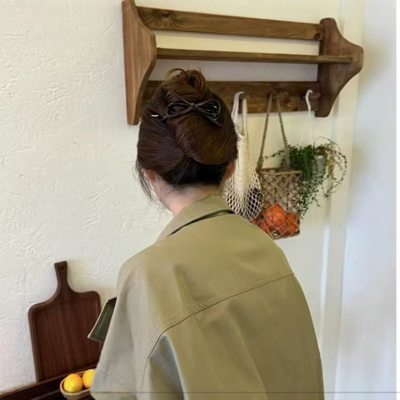 Elegant Leather Bow Banana Clip Back Head