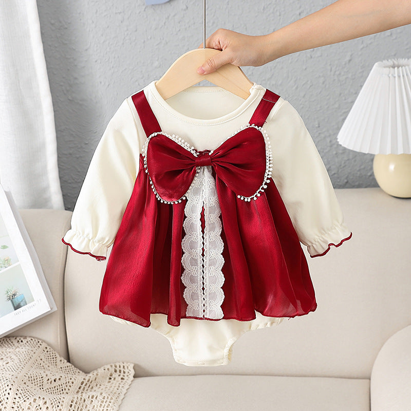 Baby Jumpsuit Bow Baby Long-sleeved Triangle Romper Romper