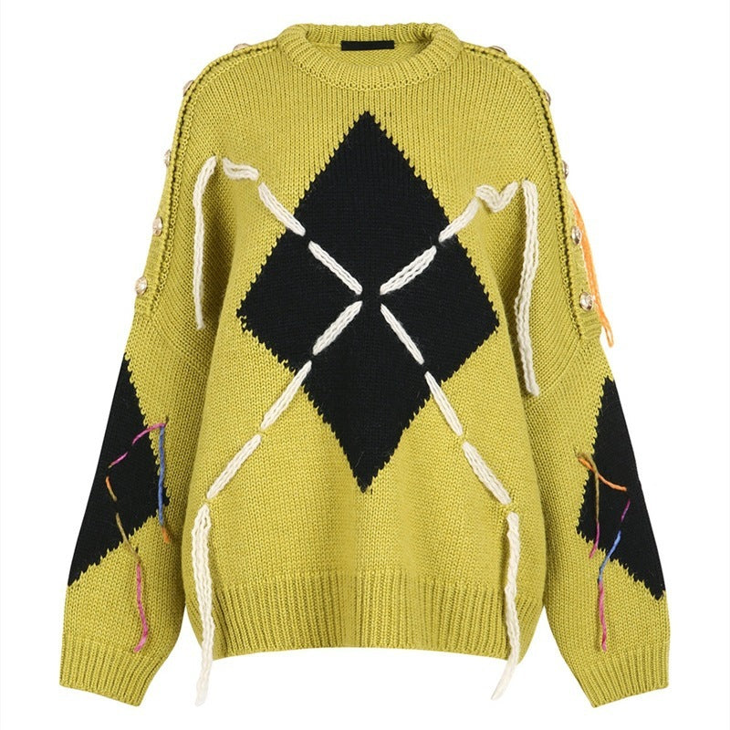 Women's Loose-fitting Outer Jacket With Rope Pullover Sweater