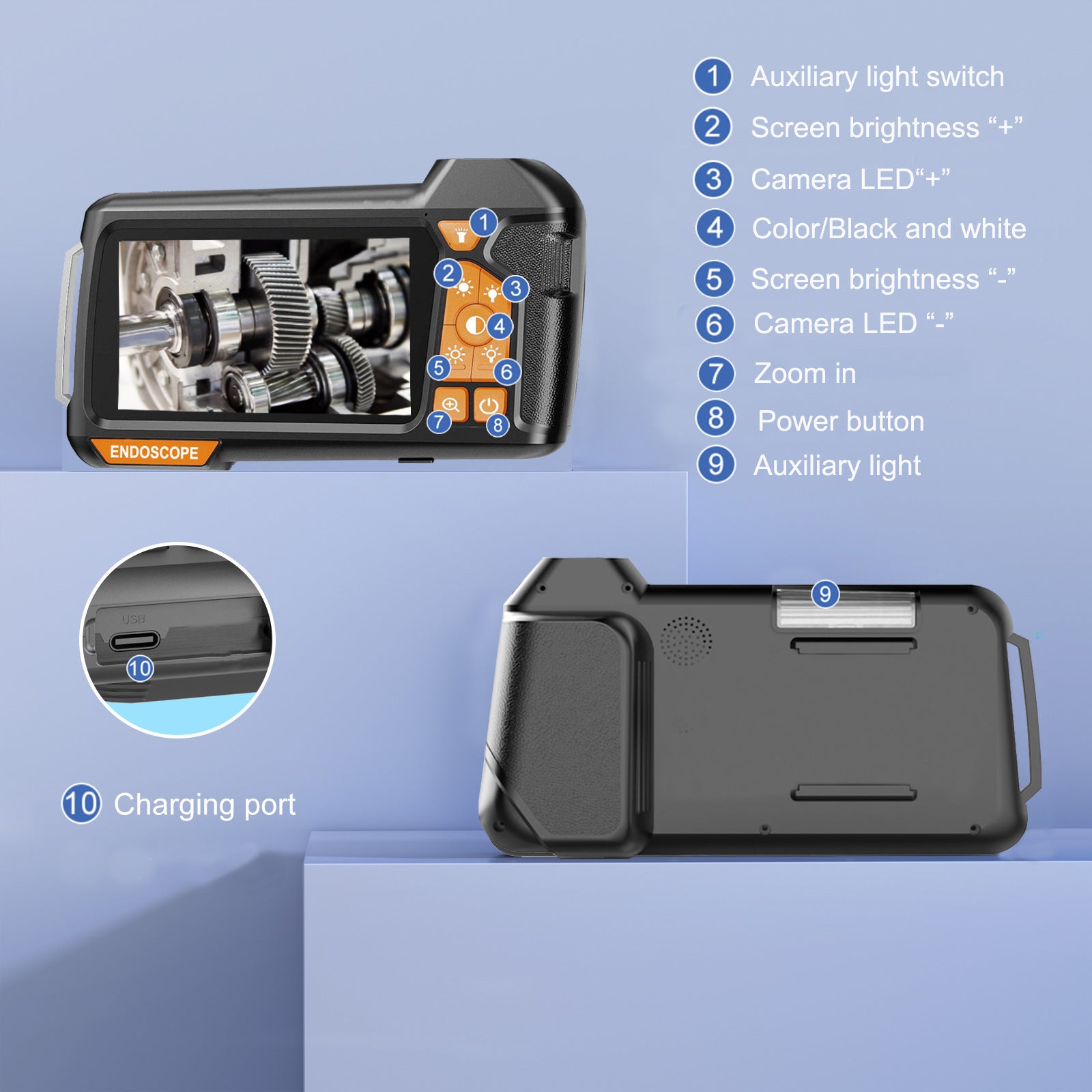 Handheld Single Lens With Screen Endoscope
