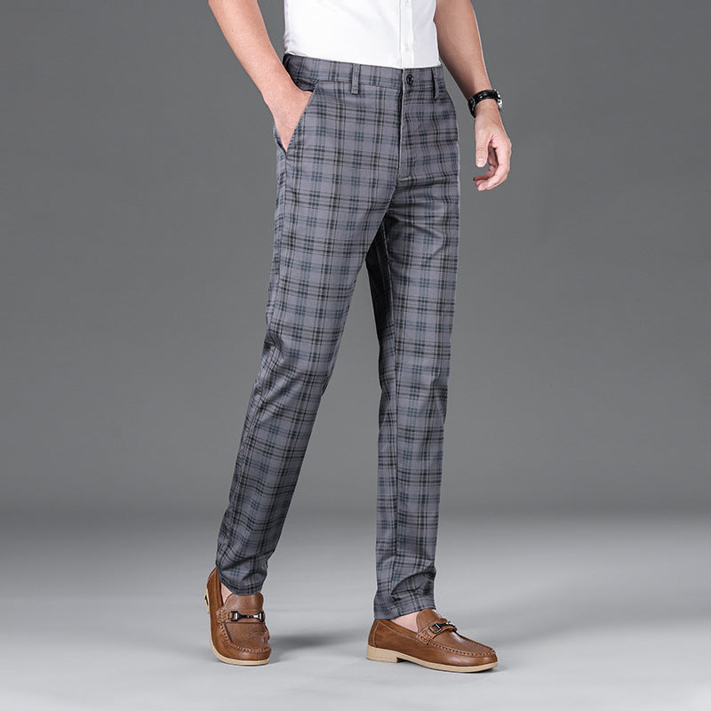 Checkered Elastic Straight Leg Casual Pants