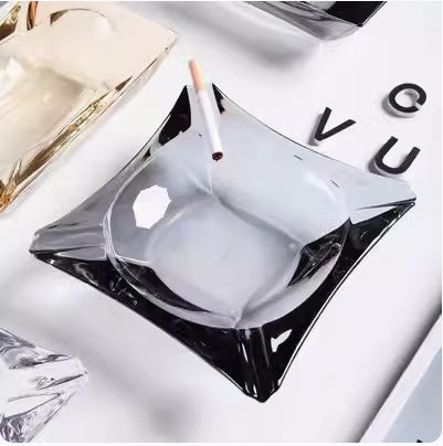 Crystal Glass Gold Rim Ashtray Prevent Fly Ash
