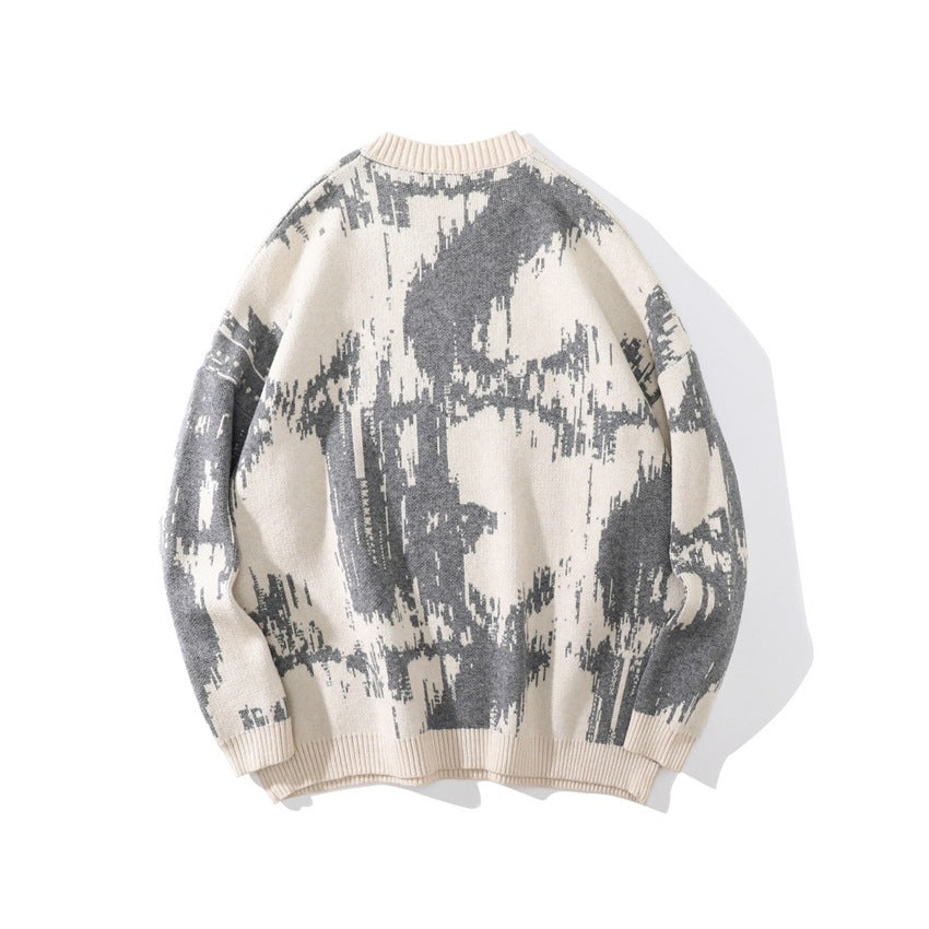 High Street Dark Embroidered Crew Neck Sweater Tide Brand