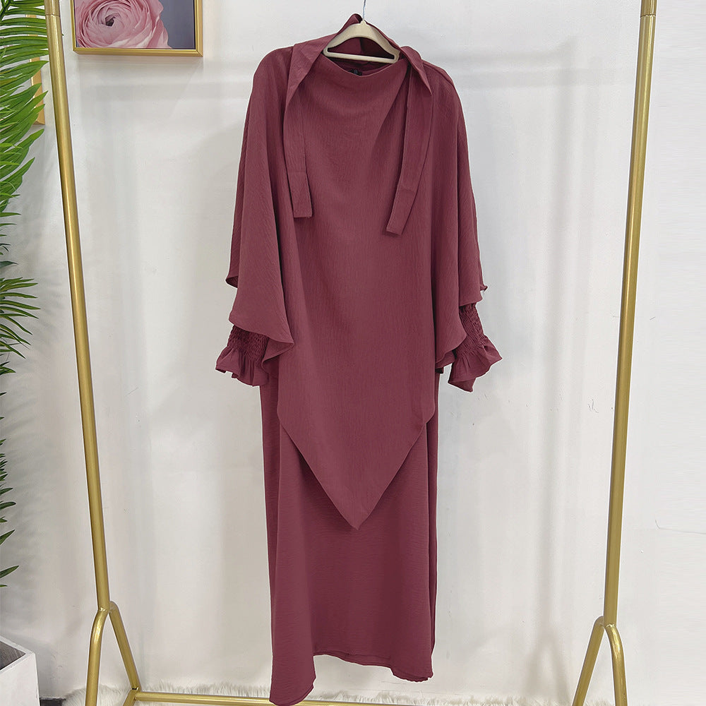 Dubai Turkey Solid Color Dress With Headscarf