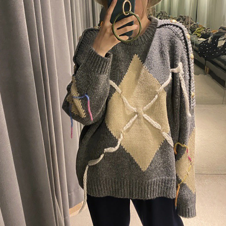 Women's Loose-fitting Outer Jacket With Rope Pullover Sweater
