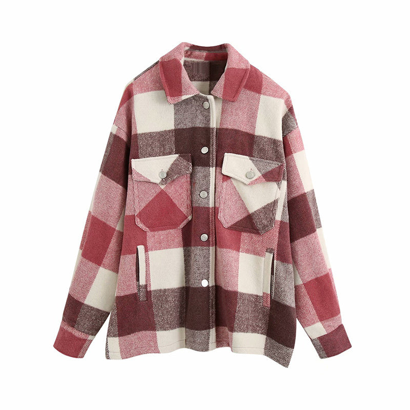 Ladies casual plaid shirt jacket