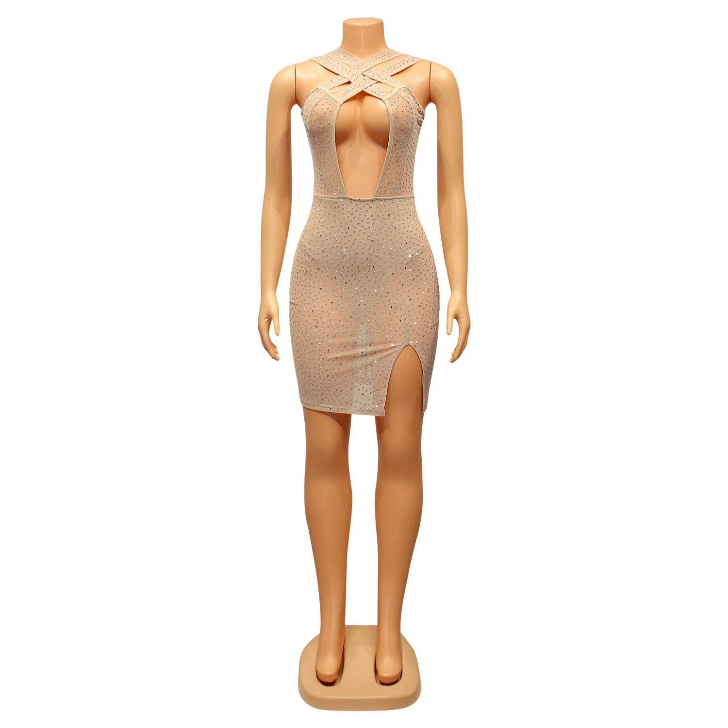 Women's Sexy Mesh Hot Drilling Nightclub Party Dress