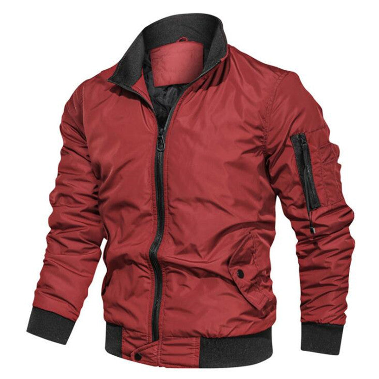 Casual solid color stand-up collar flight jacket