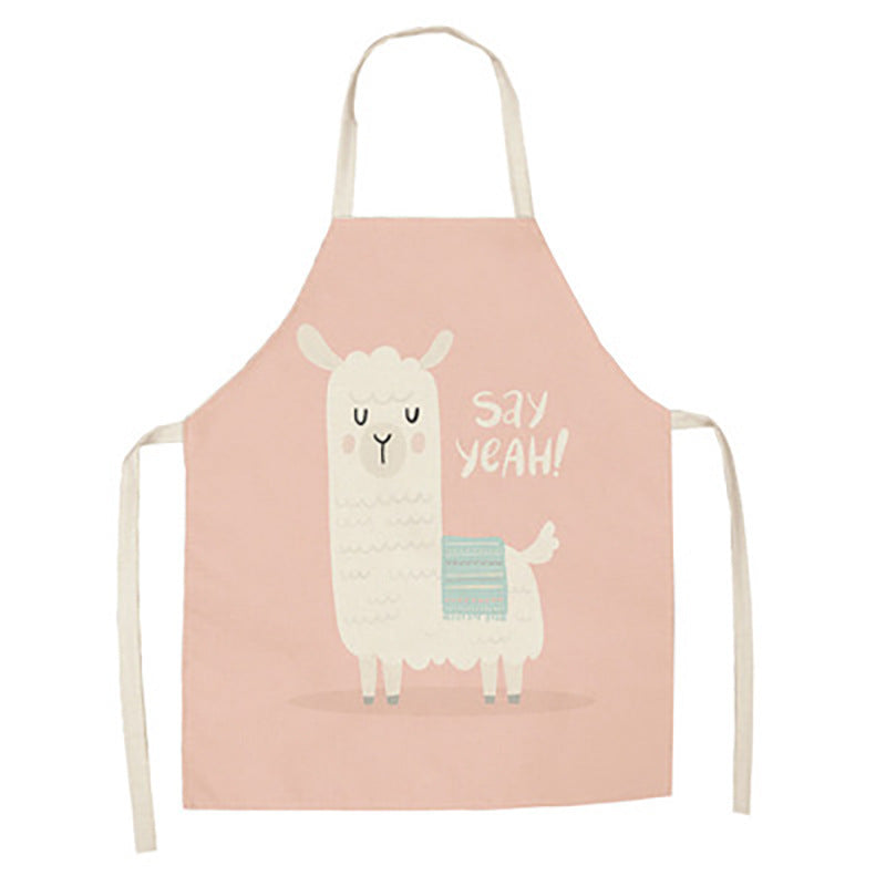 Cartoon Alpaca Cactus Cotton Linen Apron